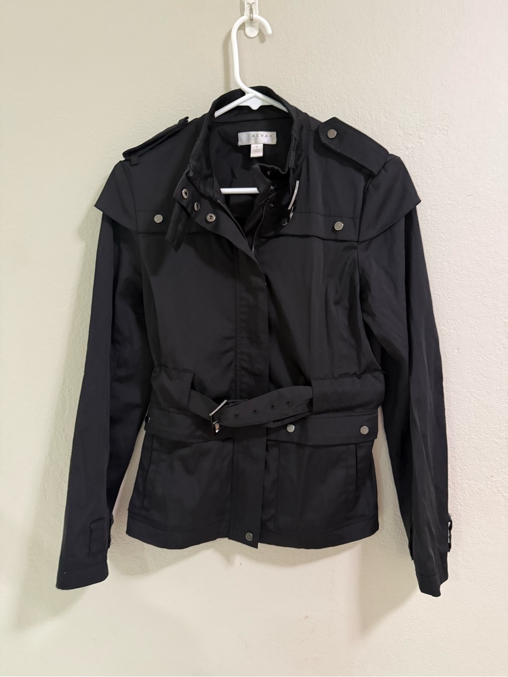 Kenar Black Belted Utility Jacket S Snap Front Lightweight